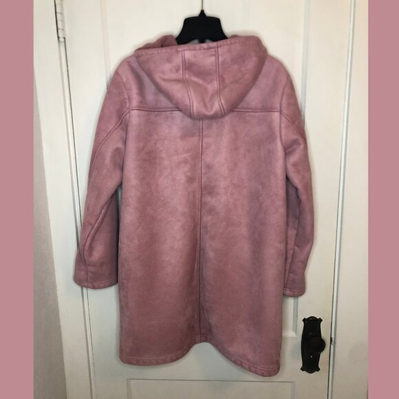 IZOD Women’s Hooded Faux Suede Jacket Pink Fleece Lined Coat Size L - Picture 2 of 6
